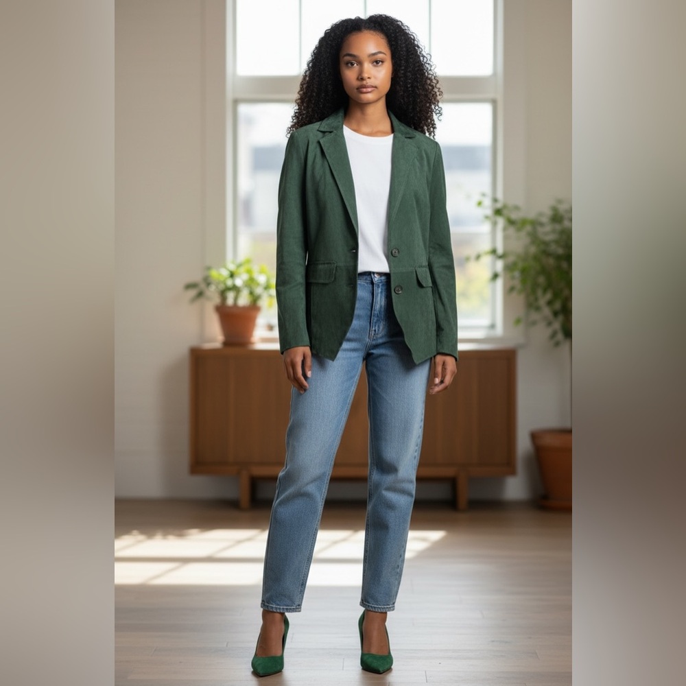 Beautiful and Unique Listicle Forest Green Suede Blazer size S
